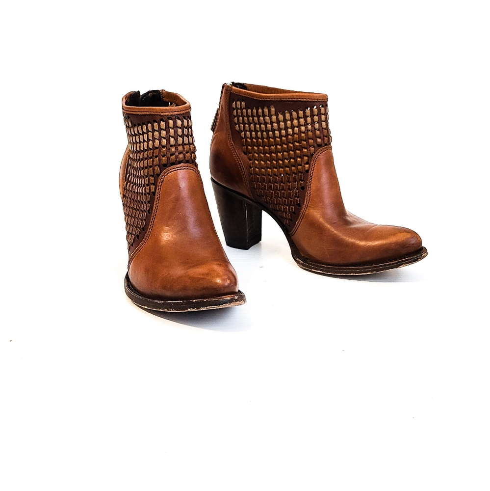 Cuadra BROWN Leather WOVEN Heeled Ankle Boots
